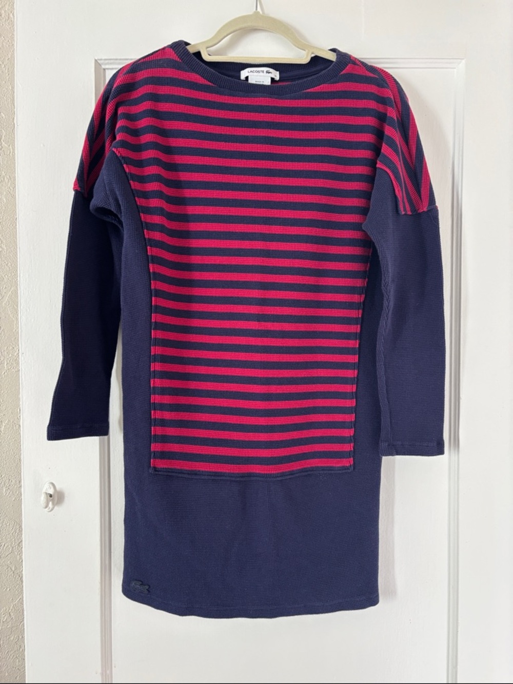 Lacoste Navy and Red Striped 3/4 Sleeve‎ Mini Waffle Dress EUC